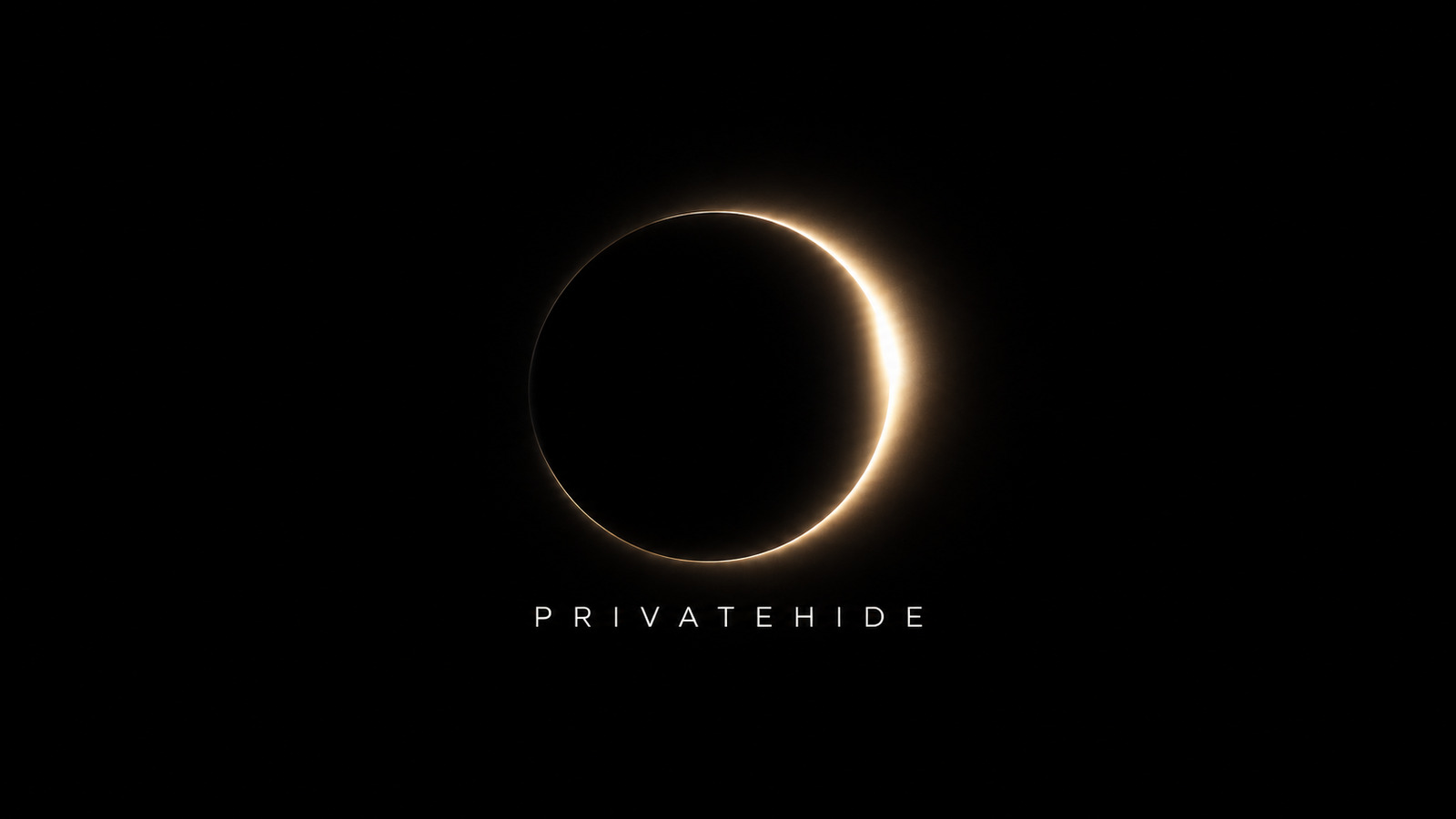 PRIVATEHIDE logo: a dark eclipse ring with a gold edge above the PRIVATEHIDE wordmark